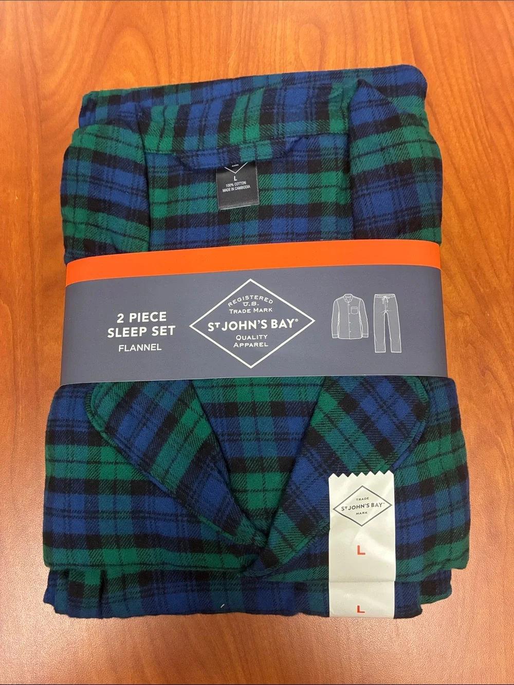 St. John's Bay Green & Blue Plaid Flannel 2-Piece Sleep Set